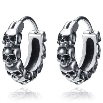 Heren oorringen van edelstaal zilverkleurig met skulls