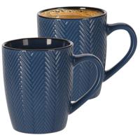 Siaki Koffiemok/theemok - 2x - Fishbone - blauw - 370 ml - mokken - keramiek