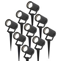 Set van 9 Spikey LED prikspots - GU10 5 Watt 400 lumen - Dimbaar - Kantelbaar - 6000K daglicht wit - IP65 waterdicht - Zwart - Tuinspots - Pinspots