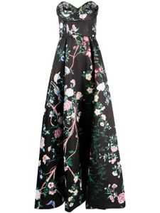 Marchesa Notte robe longue Paradise à motif floral - Noir