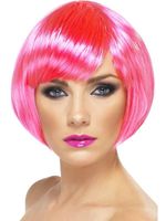 Glamour pruik bobline neon roze - thumbnail