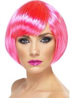 Glamour pruik bobline neon roze