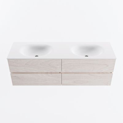 MONDIAZ VICA 150cm badmeubel onderkast Underlayment 4 lades. Wastafel MOON dubbel zonder kraangat, kleur Talc.