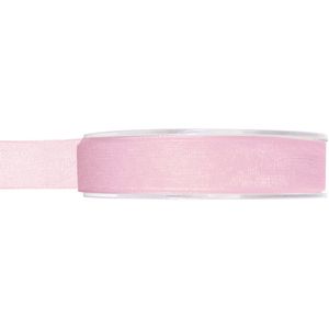 1x Hobby/decoratie roze organza sierlinten 1,5 cm/15 mm x 20 meter