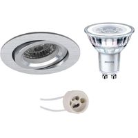 LED Spot Set - Pragmi Aerony Pro - GU10 Fitting - Inbouw Rond - Mat Zilver - Kantelbaar - Ø82mm - Philips - CorePro 830 36D - 4W - Warm Wit 3000K - Dimbaar - thumbnail