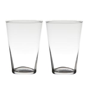 2x bloemenvaas - transparant - home-basics - conische vaas - glas - 20 x 14 cm