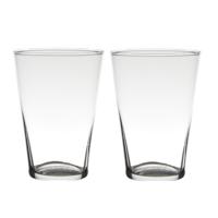 2x bloemenvaas - transparant - home-basics - conische vaas - glas - 20 x 14 cm