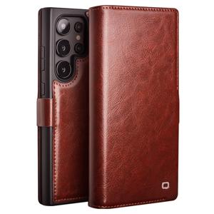 Qialino Samsung Galaxy S25 Ultra hoesje - Leren bookcase - Donkerbruin