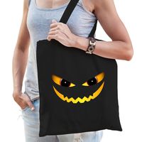 Duivel gezicht halloween trick or treat katoenen tas/ snoep tas zwart