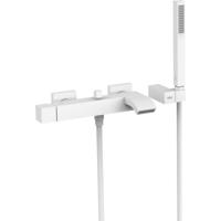 Badkraan Tres Cuadro | Opbouw | Mengkraan | Waterval uitloop | Incl.Handdoucheset | 2-weg | hoh 15 cm | 1-knop | Vierkant | Wit mat