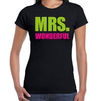 Mrs. wonderful fun tekst t-shirt zwart dames - thumbnail