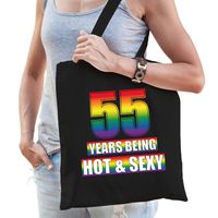Hot en sexy 55 jaar verjaardag cadeau tas zwart voor volwassenen - Gay/ LHBT / cadeau tas - Feest Boodschappentassen
