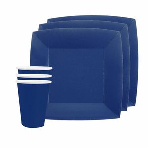 Santex 10x taart/gebak bordjes en bekertjes - kobalt blauw   -