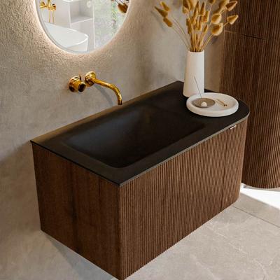 Badmeubel Mondiaz Kurve | 85 cm | Meubelkleur Walnut | Wastafelkleur Urban | Links spoelbak | Zonder kraangaten