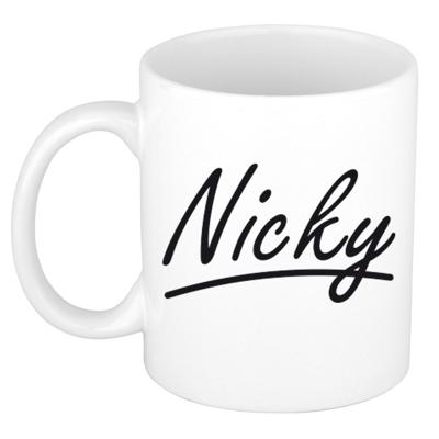 Nicky Naam koffiemok - beker - met sierlijke letters - wit - 300 ml - Cadeau - Heren