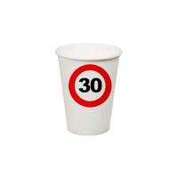 30 jaar leeftijd thema bekers - 8x stuks - stopbord thema - verjaardag/feest - karton