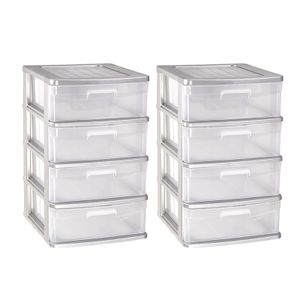 2x stuks ladeblok/bureau organizer met 4x lades grijs/transparant L40 x B39 x H65 cm
