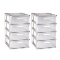 2x stuks ladeblok/bureau organizer met 4x lades grijs/transparant L40 x B39 x H65 cm