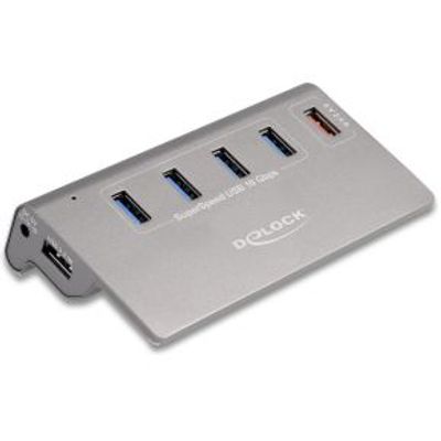 Delock 64182 USB 10 Gbps hub met 4 USB Type-A poorten + 1 snellaadpoort incl. Stroomvoorziening