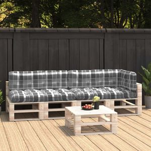 VidaXL Palletkussens 5 st stof ruitpatroon grijs