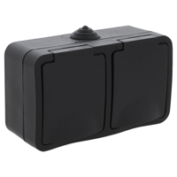 Q-Link Contactdoos | Opbouw | 2-voudig | Met Randaarde | Spatwaterdicht IP54 | Zwart - 00.946.51 - thumbnail