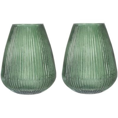 Set van 2x Excellent Houseware glazen vaas / bloemen vazen - groen - 25 x 37 cm