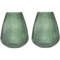Set van 2x Excellent Houseware glazen vaas / bloemen vazen - groen - 25 x 37 cm