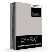 Zavelo Katoen - Hoeslaken Katoen Satijn Grijs - Zijdezacht - Extra Hoog-Lits-jumeaux (200x220 cm)