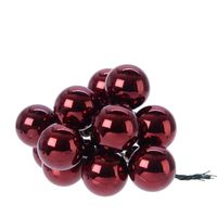 10x stuks glazen mini kerstballen donkerrood kerststukje stekers 2 cm glans - thumbnail