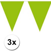 Party Vlaggenlijn puntvlaggetjes - 3x - kunststof - groen - 10 meter - Slinger - versiering