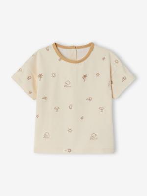 Geborduurd T-shirt babyjongen van biologisch katoen ecru