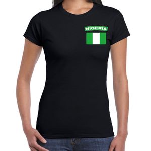 Nigeria t-shirt met vlag zwart op borst voor dames