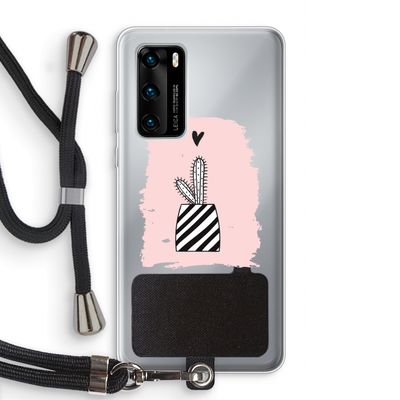 Zwart-wit cactus: Huawei P40 Transparant Hoesje met koord