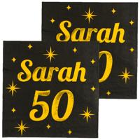 Verjaardag?of Sarah feest servetten - leeftijd 50 jaar - 32x stuks - zwart/goud - 33 x 33 cm