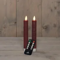 Anna&apos;s Collection LED dinerkaars flame effect rustiek 18 cm bordeaux 2 stuks