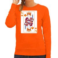 Koningsdag sweater voor dames - kaarten koning - oranje - feestkleding - thumbnail