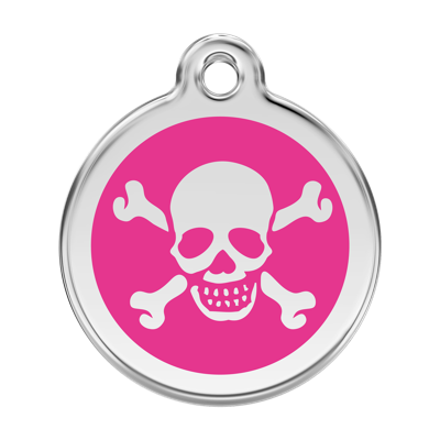Cross Bone Hot Pink roestvrijstalen hondenpenning large/groot dia. 3,8 cm - Reddingo