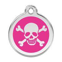 Cross Bone Hot Pink roestvrijstalen hondenpenning large/groot dia. 3,8 cm - Reddingo