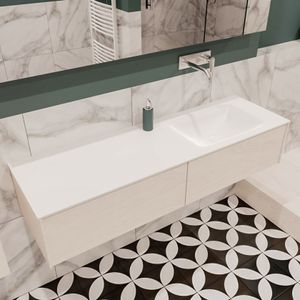 Mondiaz Lush Cloud badmeubel underlayment 150 cm 2 lades solid surface enkele spoelbak rechts zonder kraangat