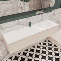Mondiaz Lush Cloud badmeubel underlayment 150 cm 2 lades solid surface enkele spoelbak rechts zonder kraangat