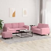 3-delige Loungeset met kussens fluweel roze
