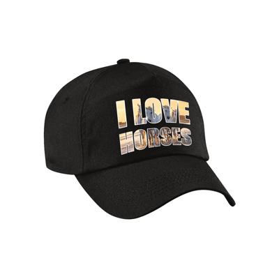 I love horses / witte paarden - op het strand - petje - baseballcap - zwart - voor volwassenen
