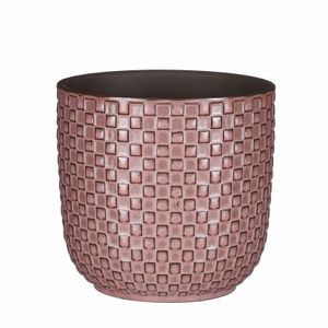 Plantenpot/bloempot keramiek roze stijlvol patroon - D13.5 en H13 cm