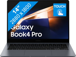 Samsung Galaxy Book4 Pro Laptop 35,6 cm (14") Touchscreen WQXGA+ Intel Core Ultra 7 155H 16 GB LPDDR5x-SDRAM 512 GB SSD Wi-Fi 6E (802.11ax) Windows 11 Home Grijs