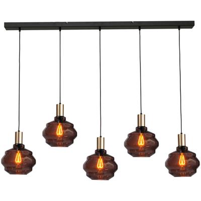 Masterlight 5-lichts hanglamp - goud -Porto met Ball red glazen - Ø 24cm - 2711-05-02-130-5-1