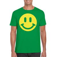 Verkleed T-shirt voor heren - smiley - groen - carnaval/foute party - feestkleding