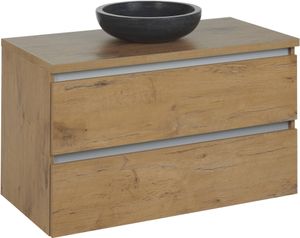 Saqu Gaia voorgemonteerd badmeubel met aluminium greeplijst incl. natuursteen-look massieve waskom 80,2x51,5cm wild eiken