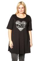 Yoek Tunic wide bot love | Zwart | Maat Plus