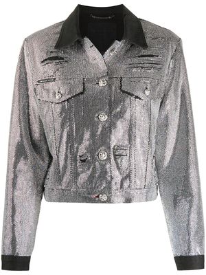 Philipp Plein veste en jean à ornements en cristal - Argent
