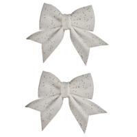 Krist+ Kersthangers - strikken - 2x st - wit - glitters - strikjes - 14 cm